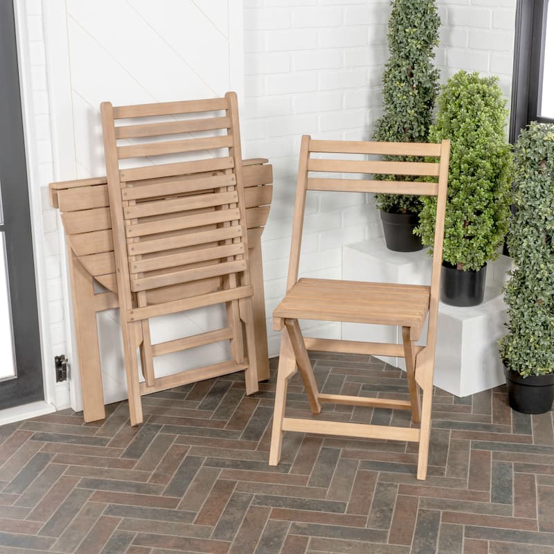 Nerja Classic French Country 3-Piece Acacia Wood Half-Round Outdoor Folding Bistro Set, Light Teak by JONATHAN Y