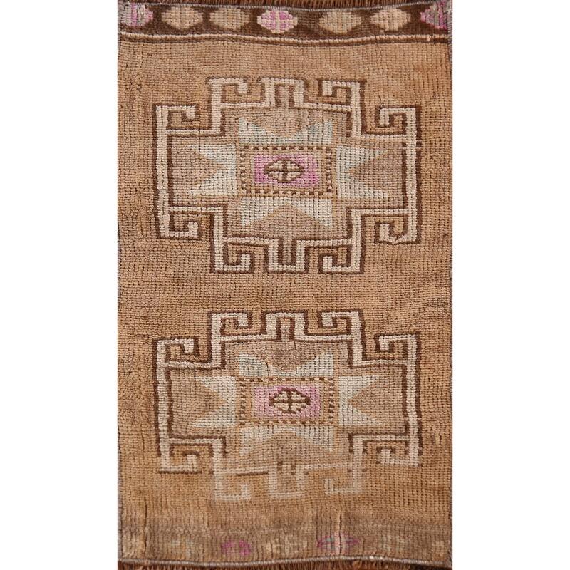 Hand Knotted Oriental 100% Wool Carpet Transitional Tribal Brown Anatolian Area Rug - 2' 4'' X 1' 4''