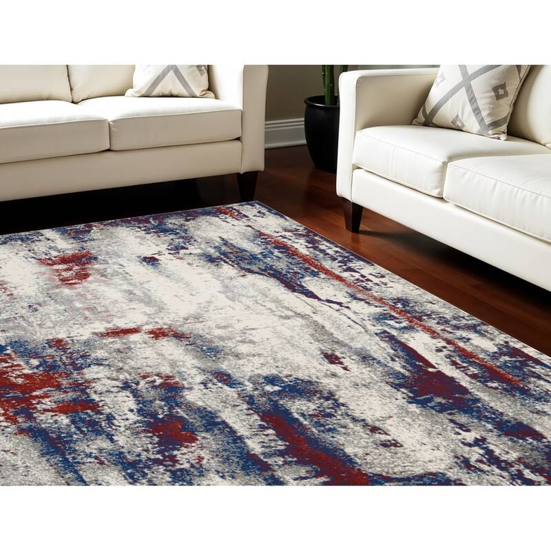 Hequ Power Loomed Abstract Modern Non Skid Stain Resistant Area Rug By HomeRoots - 126' X '94' X '0.5 - 126' X '94' X '0.5 - Oxford Blue - Rectangle