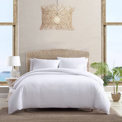 Tommy Bahama Basketweave Solid White Cotton Duvet Cover Set