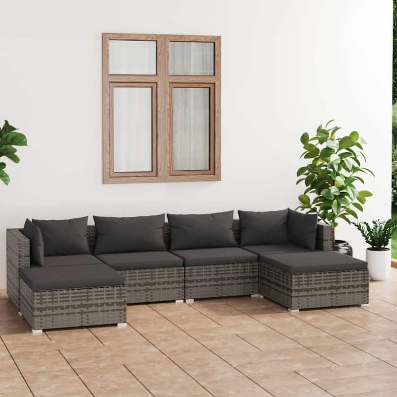 vidaXL Patio Lounge Set Outdoor Sectional Sofa Set Table Garden Poly Rattan - 27.6" x 27.6" x 23.8" - Grey 6 Piece
