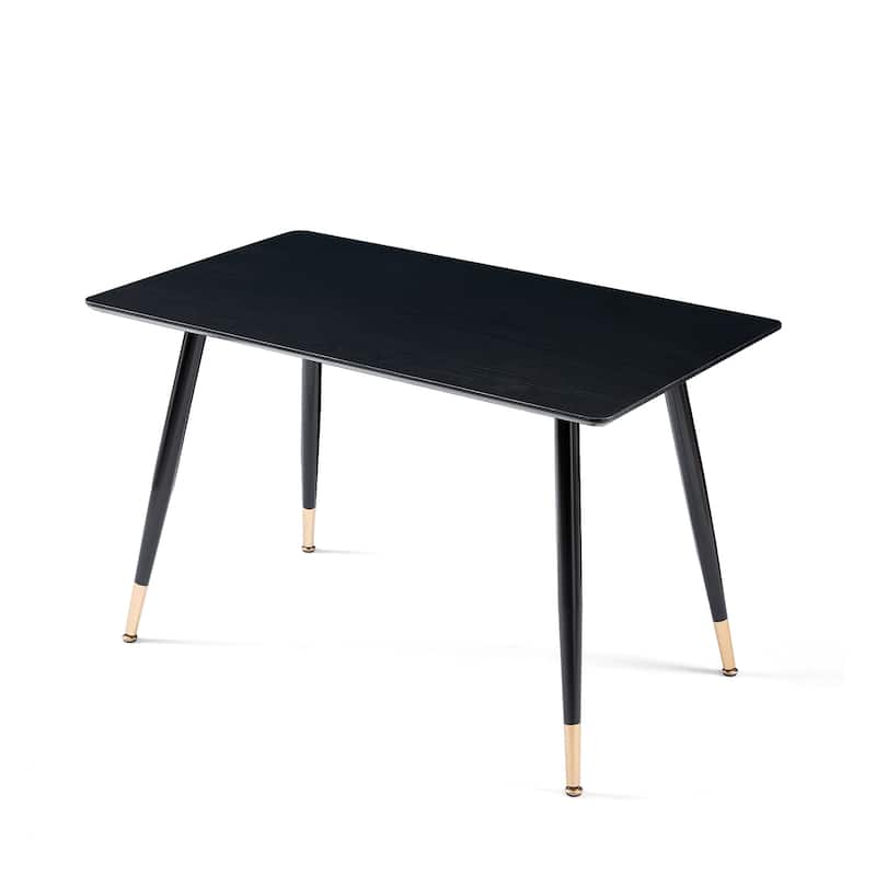 Black Modern Rectangular Kitchen Dining Table with Metal Legs - Black+Golden