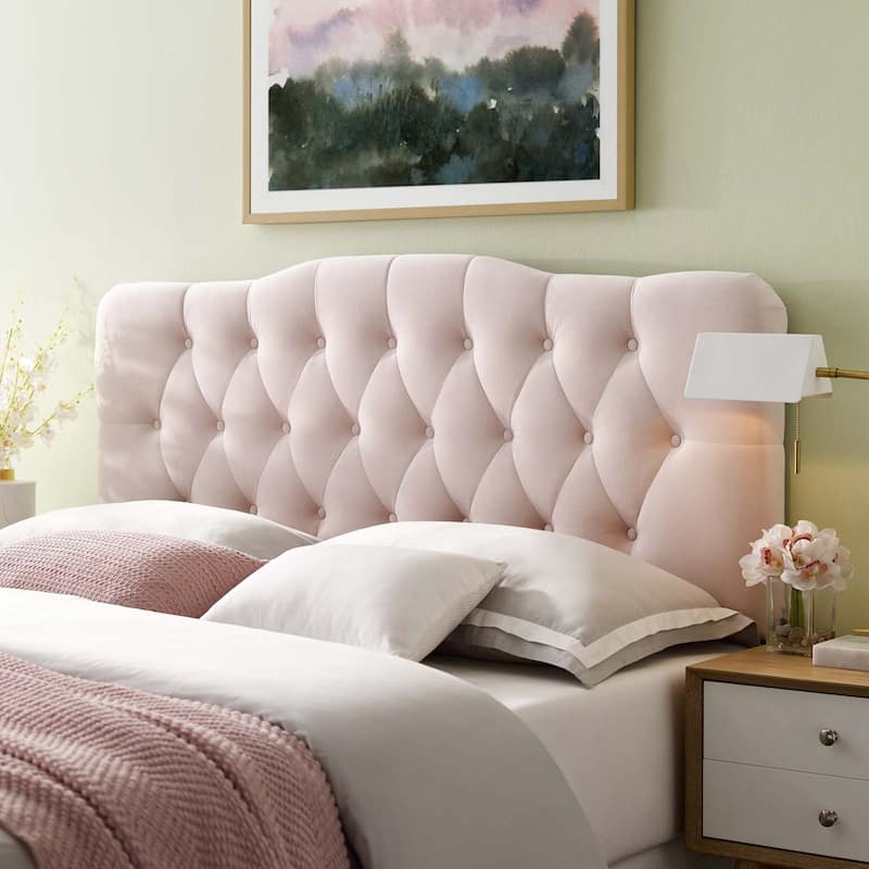 Carson Carrington Labbetorp Queen Diamond Tufted Velvet Headboard - Pink - Queen