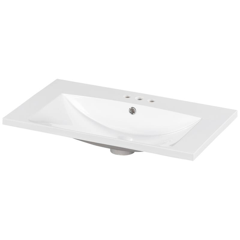 30-Inch Bathroom Vanity Top Resin Sink with Three Faucet Holes, Smooth Easy-Care Surface, Compatible with 4-Inch Faucets - White