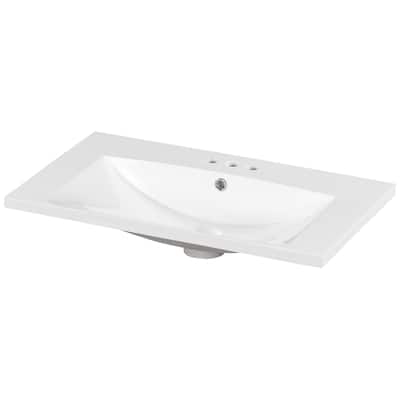 30-Inch Bathroom Vanity Top Resin Sink with Three Faucet Holes, Smooth Easy-Care Surface, Compatible with 4-Inch Faucets