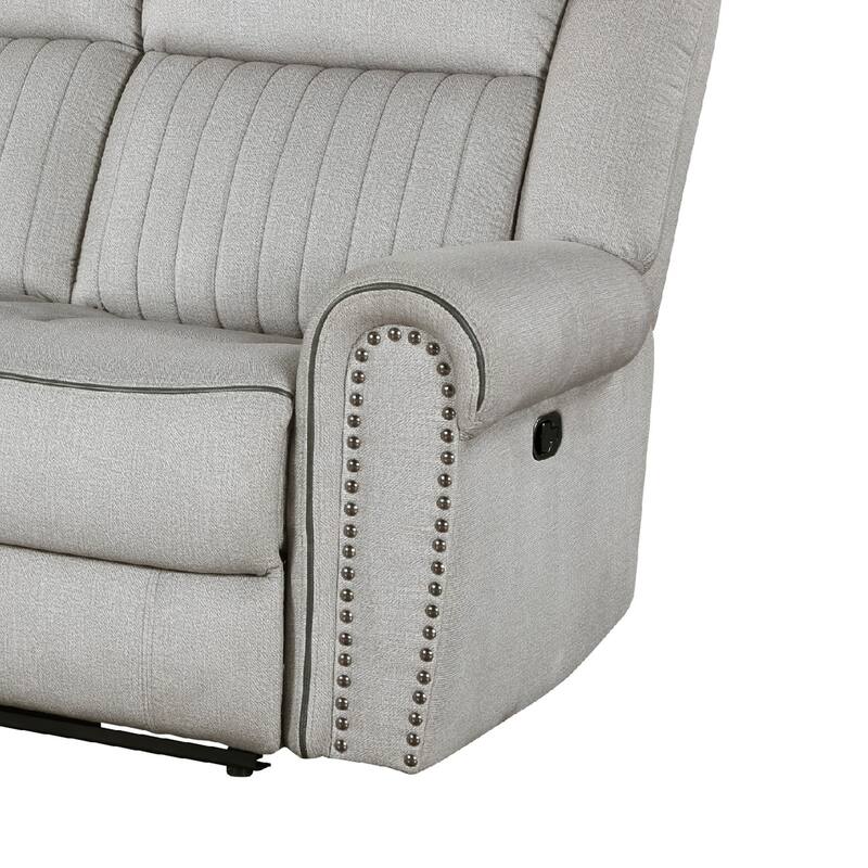 Ben Manual Reclining Sofa, 89 Inch, Gray Microfiber, Nailhead Trims