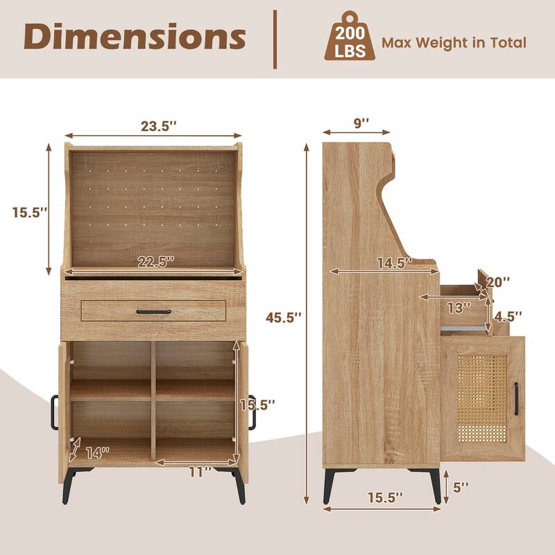 Gymax Coffee Bar Cabinet w/Pegboard Storage Drawer & Adjustable Shelf
