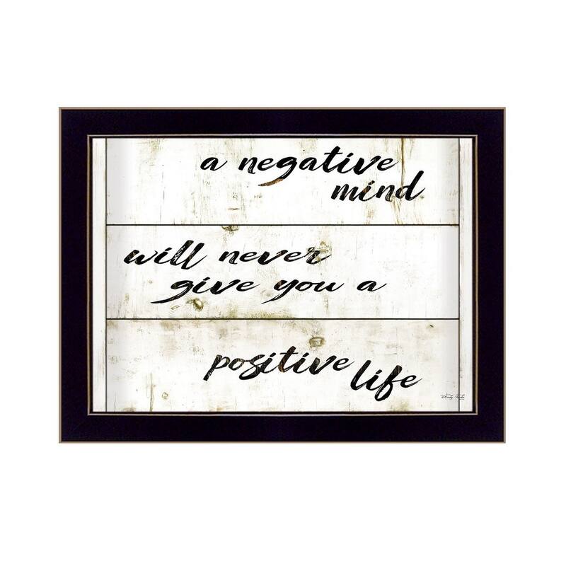TrendyDecor4U Traditional "Positive Life" Framed Print Wall Art by Cindy Jacobs - White, Tan, Black - 14 x 18 - Black