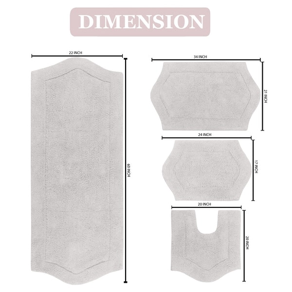 dimension image slide 14 of 19, Waterford Collection 100% Cotton Non-Slip Bathroom Rug Set, Machine Washable Bath Rug, 4 Piece Bath Mat Set with Contour