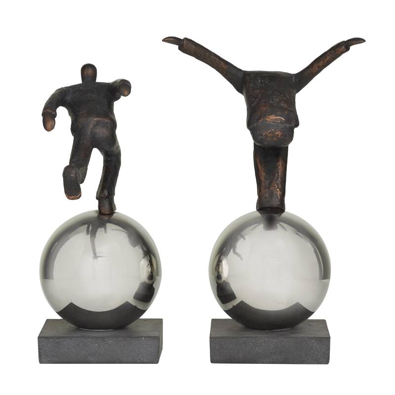 Polystone People Decorative Sculpture with Silver Ball Stands - Set of 2 Bronze - Roche River Decor