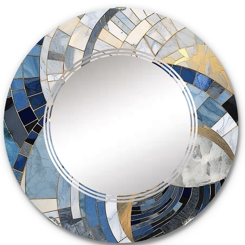 Designart "Gold Constructing Blue Realms I" Abstract Shapes Modern Wall Mirror