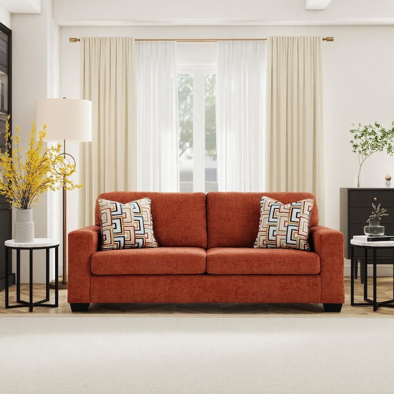 Roundhill Furniture Amoria Contemporary Plush Sofa with Accent Pillows, Rust Terra Chenille Upholstery - 7'6" x 9'6"