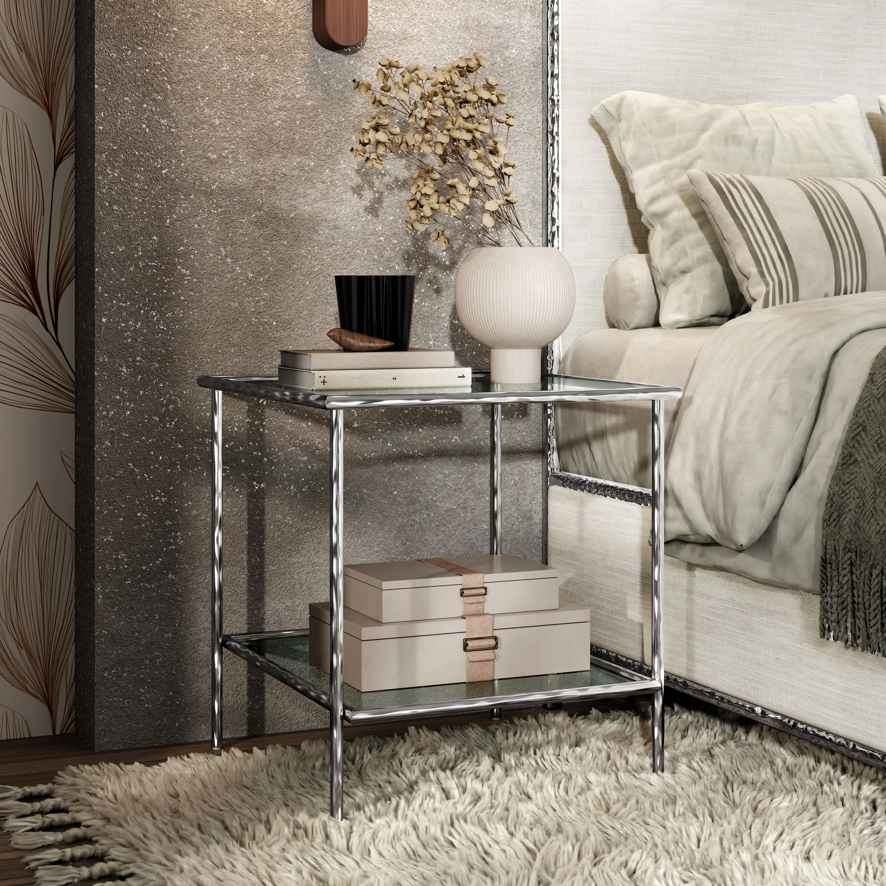 Furniture of America Zayen Modern Hammered Metal 1-Shelf Side Table