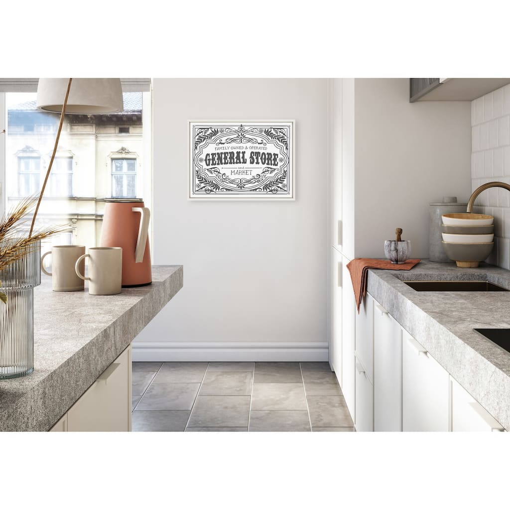 Kate and Laurel Sylvie General Store Family BW Framed Canvas by Border Bloom