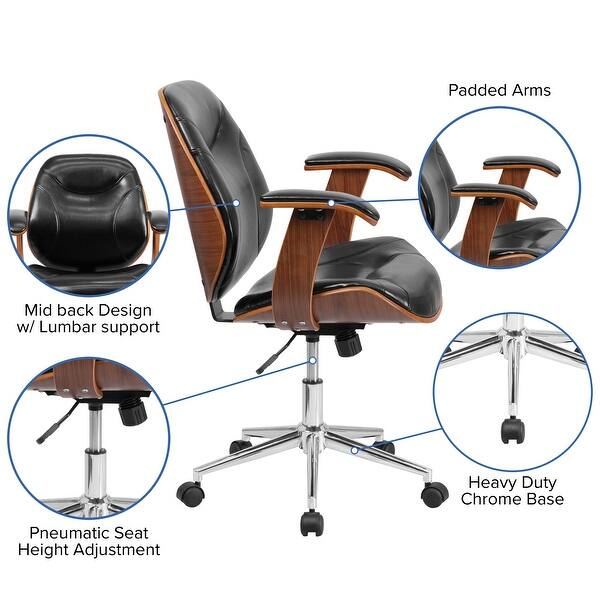 Shop Mid Back Black Leathersoft Executive Ergonomic Wood Swivel Office Chair W Arms Overstock 10125420