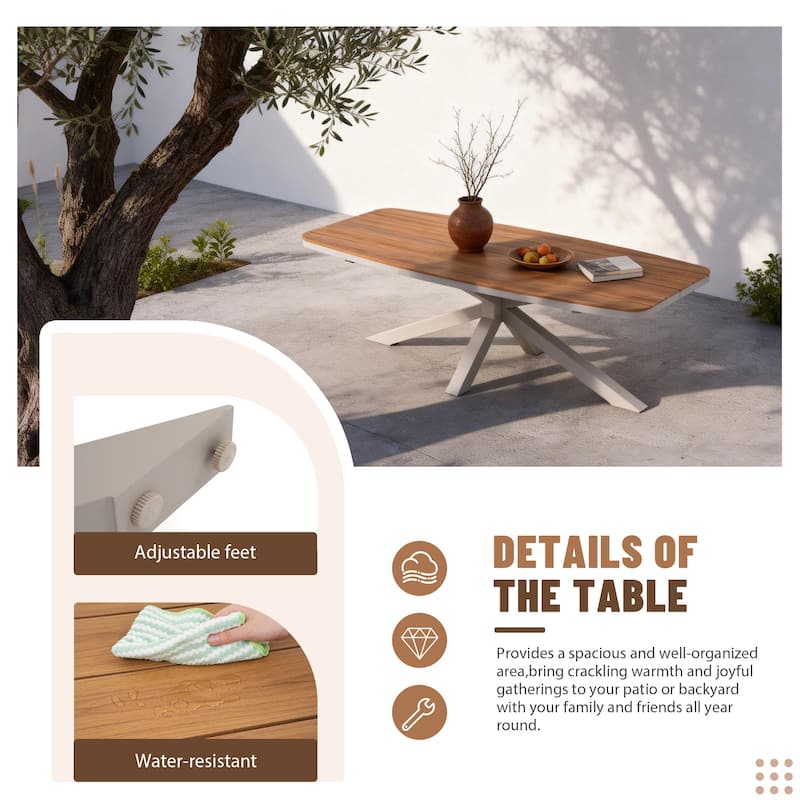 7-Piece Outdoor Dining Set Acacia Wood Rope-Woven Arm Chairs and Dining Table with X-Shaped Legs