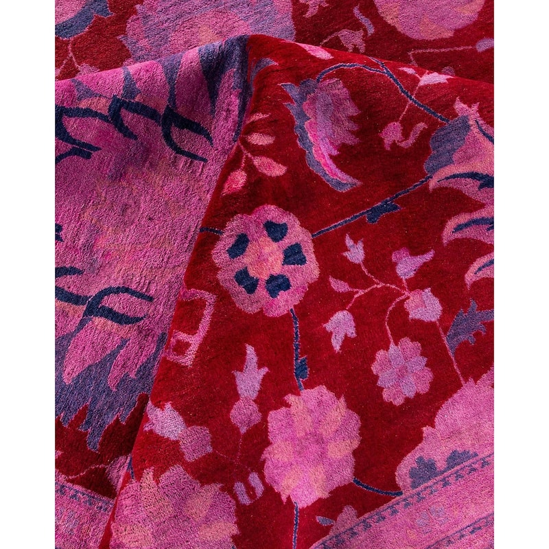 Overton Handknotted Wool Vintage Inspired Contemporary Overdyed Red Area Rug - 13' 3" x 12' 1"