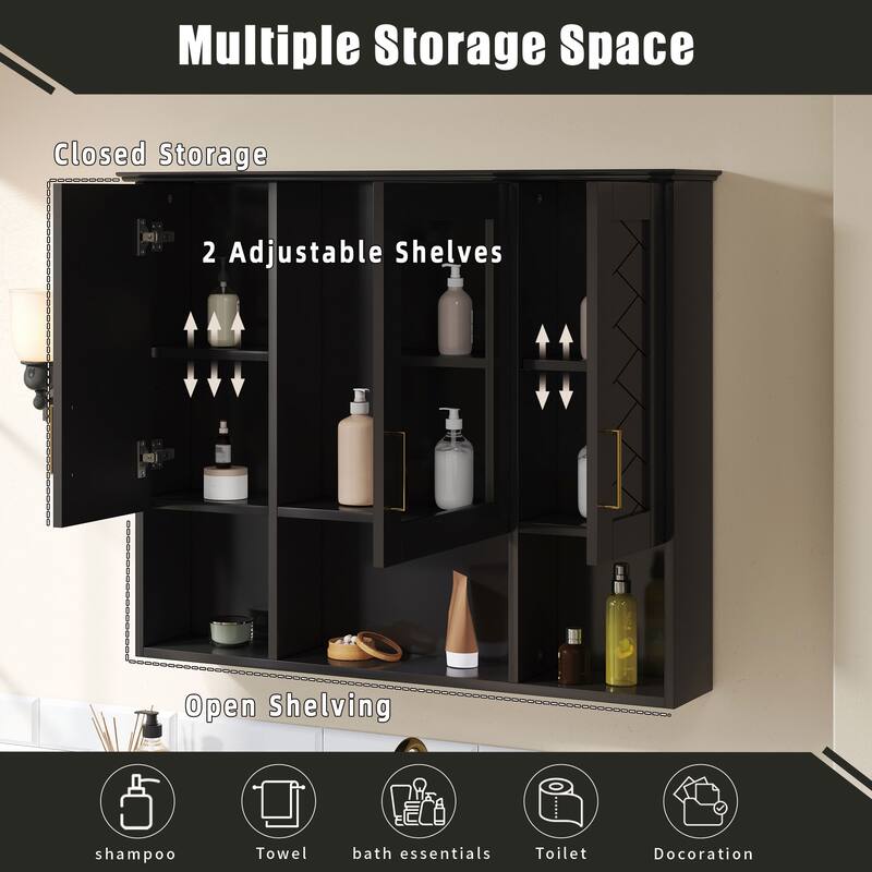 35" 2-in-1 Wall Mounted Medicine Cabinet with Adjustable Shelves & Soft Close Doors, High-Define Mirror with Storage