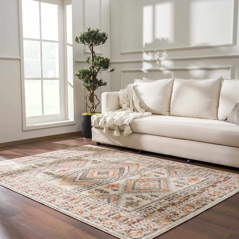 Hauteloom Moneymore Living Room, Bedroom Area Rug - Dusty Pink, Sky Blue, Off White - 2' x 2'11" - 6'7" x 9' - Dusty Pink, Sky Blue, Off White / Moneymore