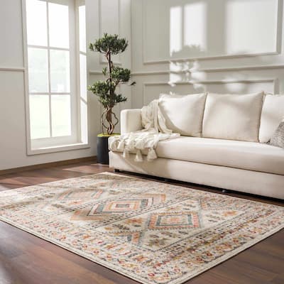 Hauteloom Moneymore Living Room, Bedroom Area Rug - Dusty Pink, Sky Blue, Off White - 2' x 2'11"