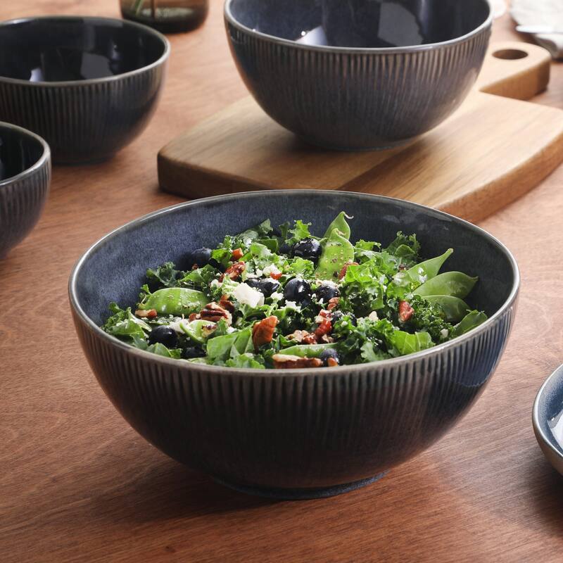 Gibson Elite Sandy Pines 4 Piece Nesting Bowl Set, 4", 5.5", 7" & 9" Round Stoneware Reactive Glaze Finish, Prep & Serving Bowls