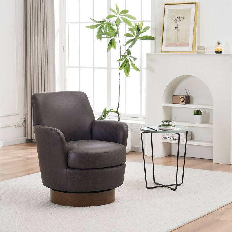 Comfy PU leather Swivel Barrel Chair with Gold Stainless Steel Base