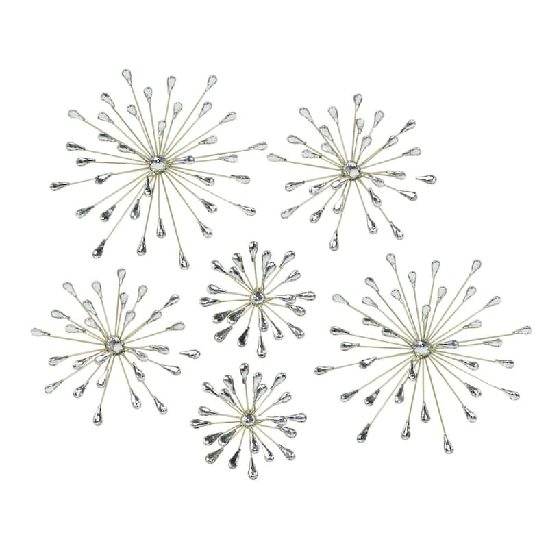 Set Of 6 Gold Finish Crystal Jeweled Rhinestone Starburst Metal Wall
