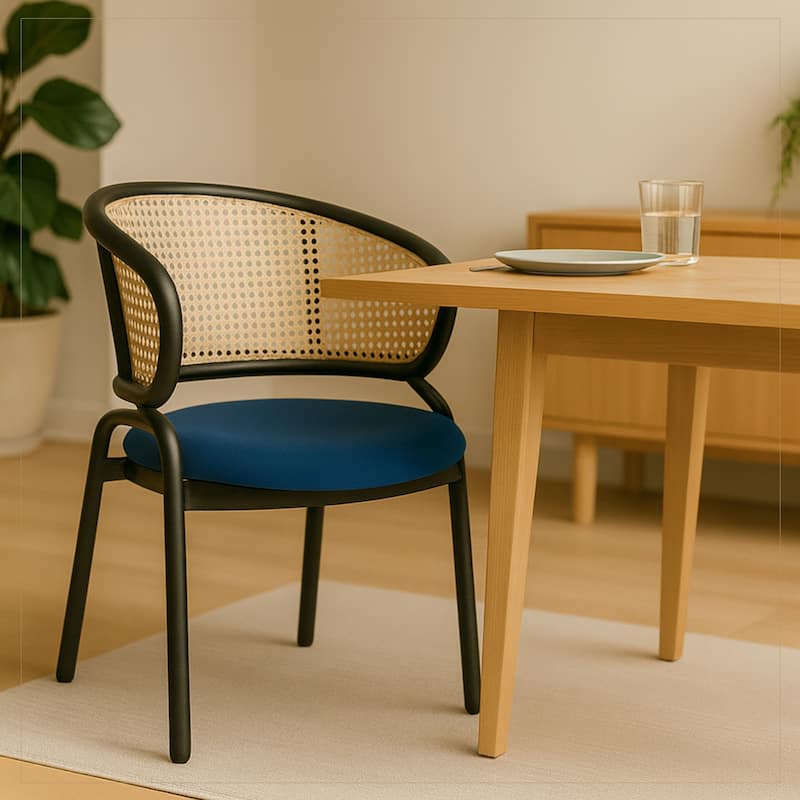 Ervilla Modern Mid-Century Modern Velvet Accent Dining Armchair with Wicker Backrest, Metal Legs for Kitchen or Dining Room