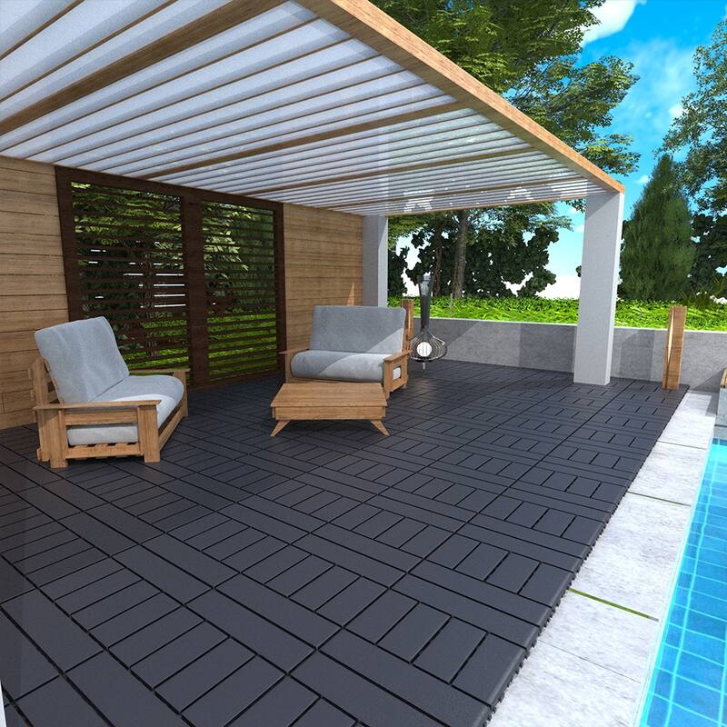 12" Interlocking Patio Deck Tiles, 44-Pack – DIY Poolside, Balcony & Backyard Flooring - 44PCS
