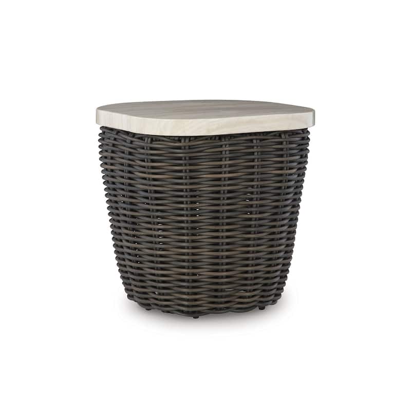 Signature Design by Ashley Kimora Beige/Dark Brown Outdoor End Table - 22.5" W x 22.5" D x 23" H