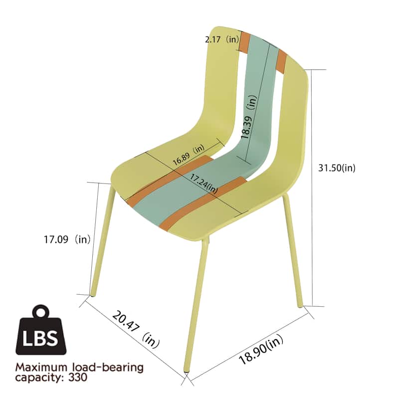 Malwee 4 PCS Indoor/Outdoor PP Plastic Chairs, Modern Striped Color Seat with Sturdy Metal Legs - for Living Room, Café, Terrace