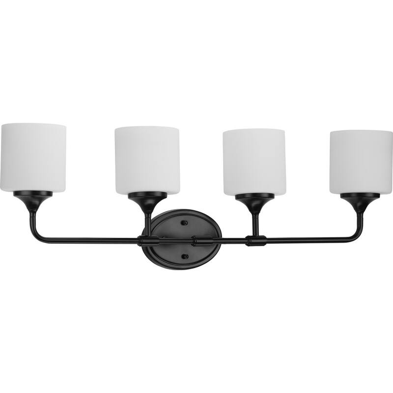 Lynzie Collection Four-Light Matte Black Etched Opal Glass Modern Bath Vanity Light - 33.25 in x 5.625 in x 11.125 in - 33.25 in x 5.625 in x 11.125 in