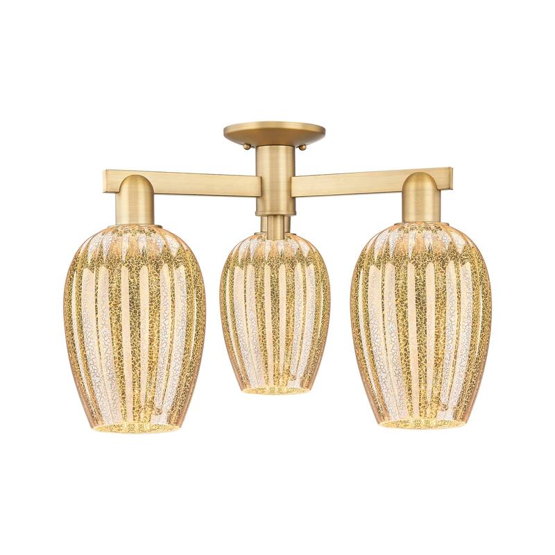 Innovations Lighting 716-3F-14-24 Preston Semi-Flush Flute Preston 3 - Brushed Brass / Mercury