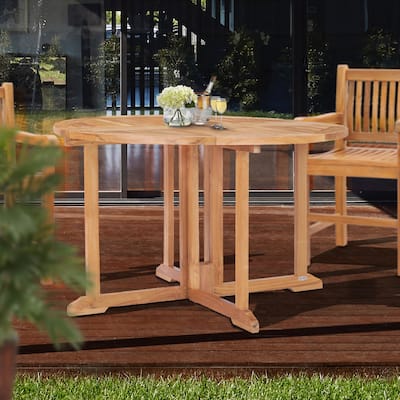 Chic Teak Butterfly Round Teak Wood Outdoor Patio Folding Dining Table, 47 Inch