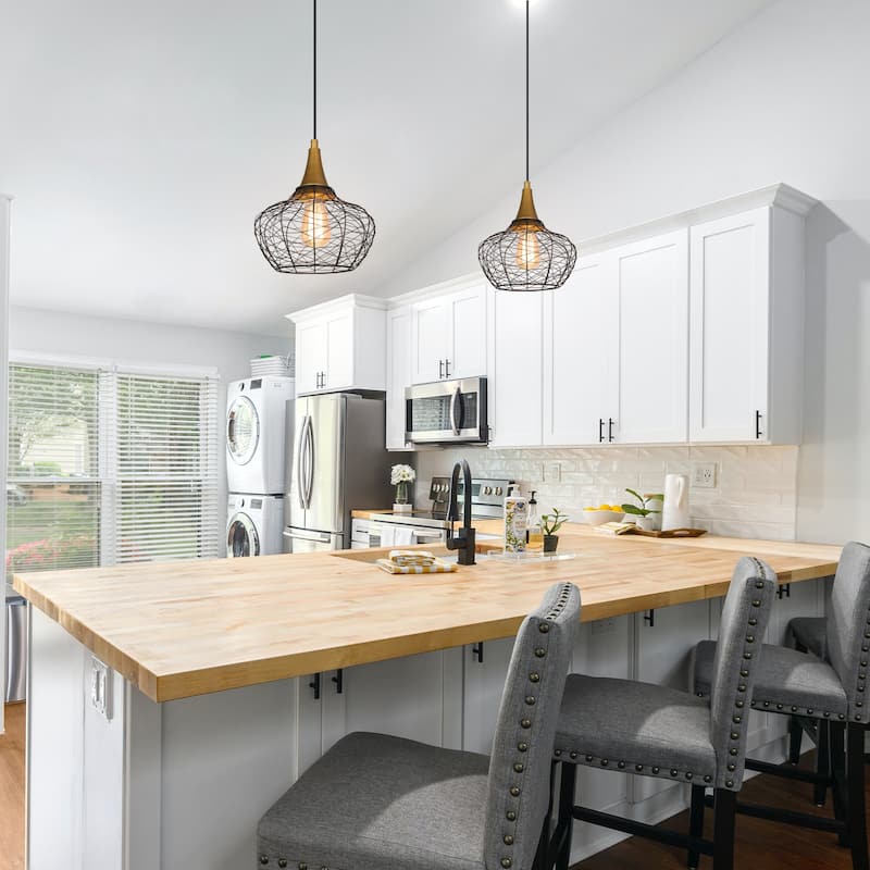 Farmhouse 10 inches Black 1-light Pendant Cage Coastal Globe Ceiling Lights - D10'' x H72''