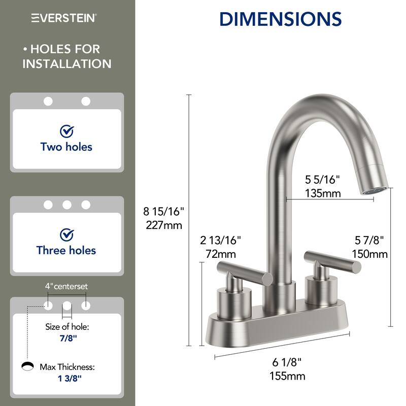 4" Centerset 3 Holes Double Handle 360° Swivel Bathroom Sink Faucet