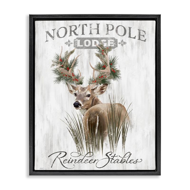 Stupell Festive Winter Reindeer Lodge Framed Floater Canvas Wall Art Design By Cat Thurman Designs - 17 x 21 - Black