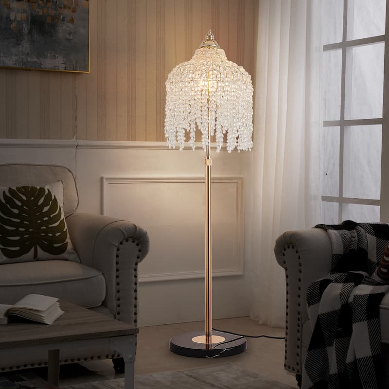 3-Light Crystal Floor Lamp - Grape Beads - Marble Base - Living Bedroom (Bulb Not Included)