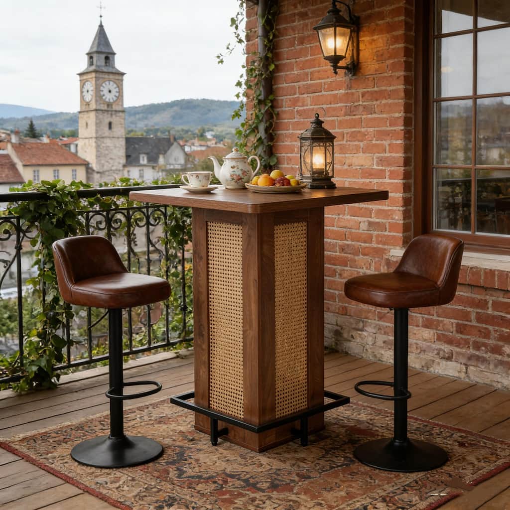 Pub Table With Industrial Metal Footrest For Small Kitchen & Breakfast Nook