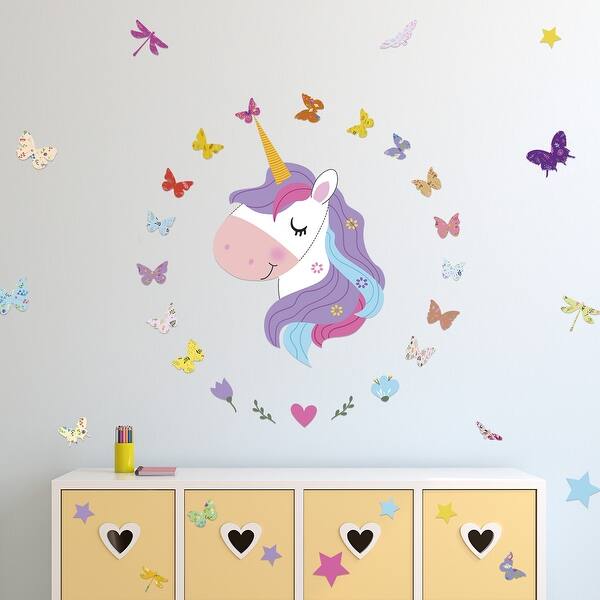 slide 2 of 6, Walplus Magical Unicorn Butterflies Children Wall Sticker Nursery Decor