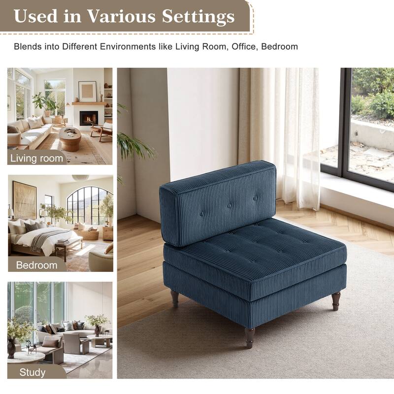 Modular Corduroy Armless Chair Upholstered Lounge Sofa