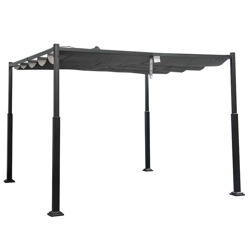 Costway 10' x 10' Outdoor Pergola with Retractable Canopy Heavy-Duty - See Details - Grey+Black - See Details