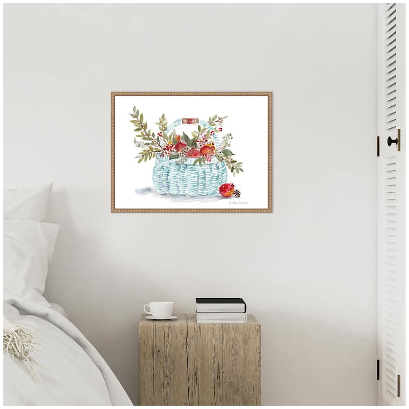 Kate and Laurel Sylvie Blue Woven With Florals Basket Framed Canvas by Patricia Shaw