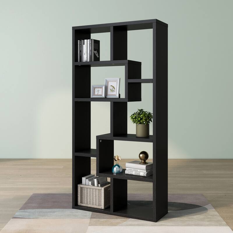 DH BASIC Modern Geometric 8-Shelf Open-Back Bookcase by Denhour