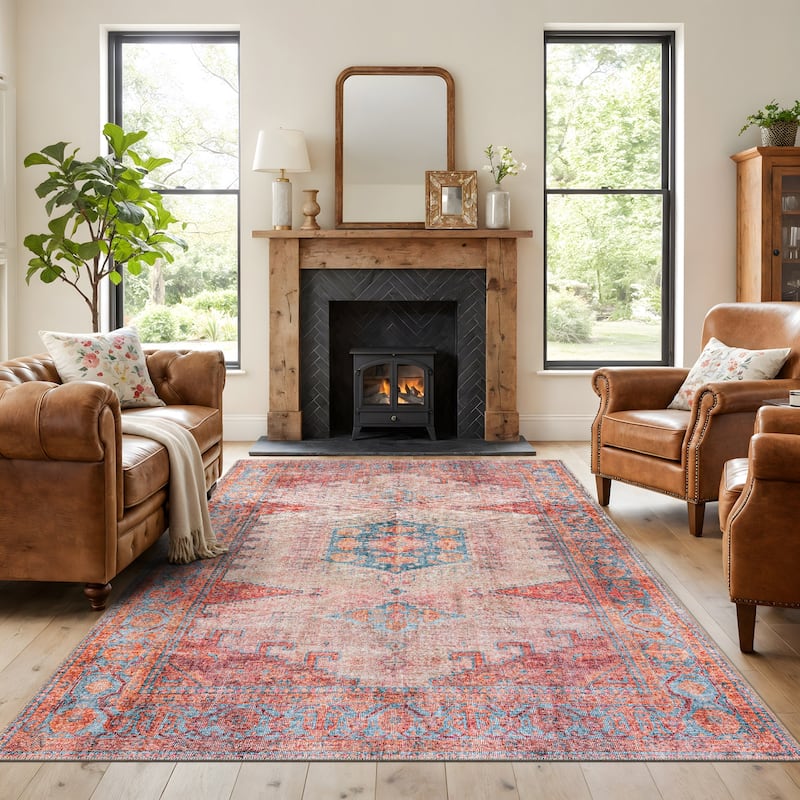 World Rug Gallery Vintage Bohemian Machine Washable Non Slip Area Rug - 9' x 12' - Multi - Rectangle