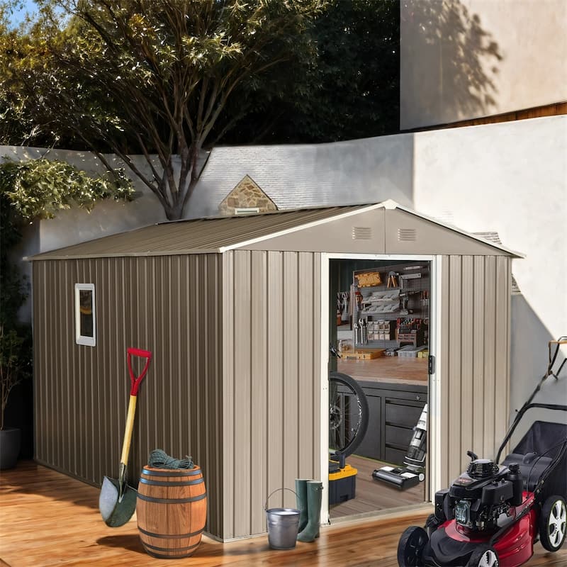 Outdoor UV Resistant Metal Storage Shed with Doors and Window