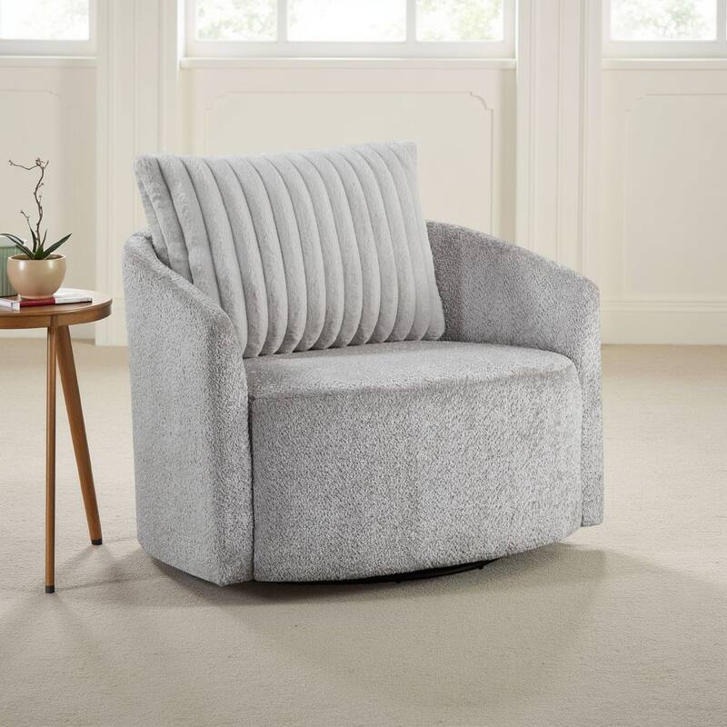 Vinnie Swivel Armchair, Gray Chenille, Large Corduroy Back Pillow