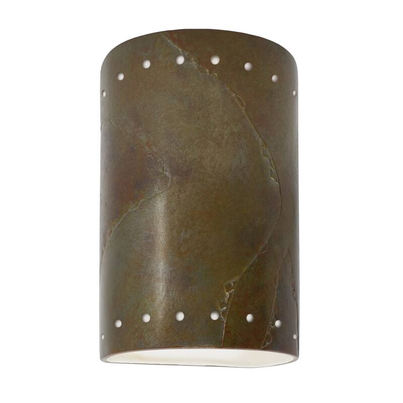 Justice Design Ambiance - Small ADA Cylinder w/ Perfs Wall Sconce - Closed Top - Replaceable Bulb - Tierra Red Slate