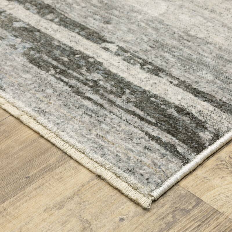 Style Haven Hendrix Abstract Shadow Stripes Grey/ Ivory Fringe Edge Area Rug