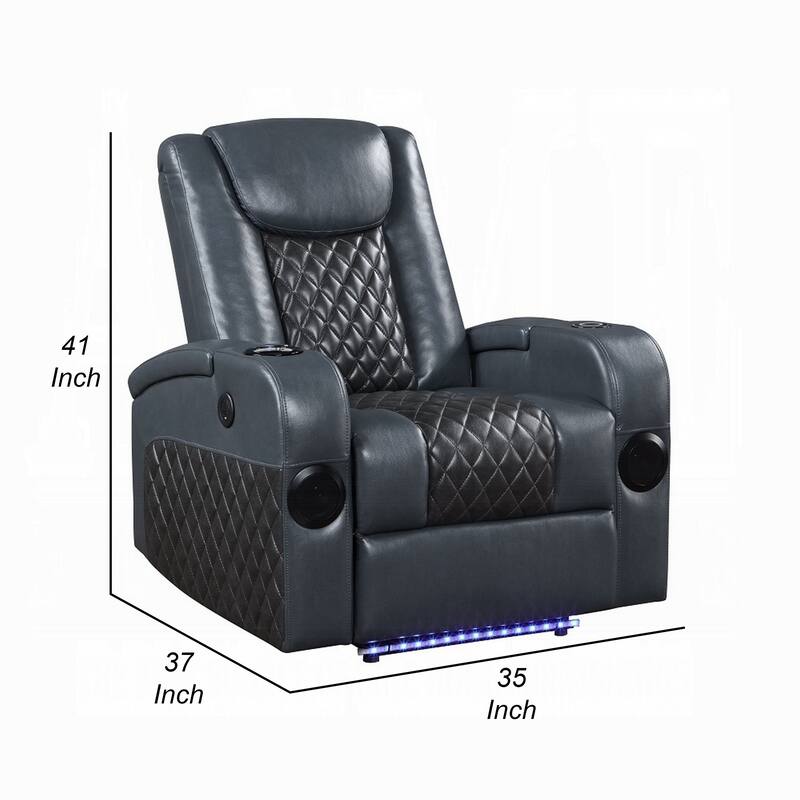 Liza Power Motion Recliner Chair, Bluetooth, Gray Black Faux Leather